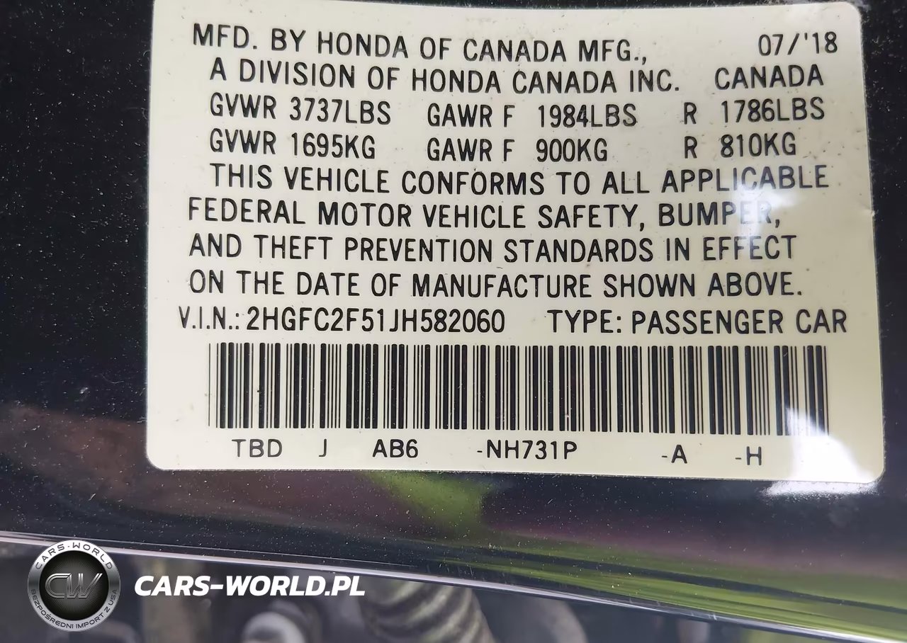 2018 Honda Civic Lx VIN:2HGFC2F51JH582060 - 9