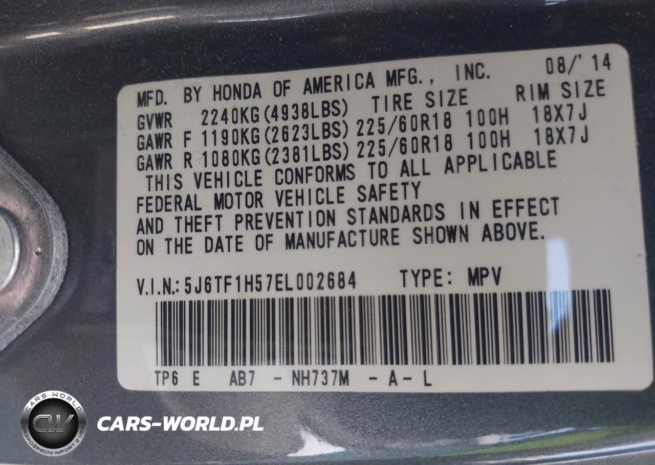 2014 Honda Crosstour Ex-L V6 VIN:5J6TF1H57EL002684 - 9