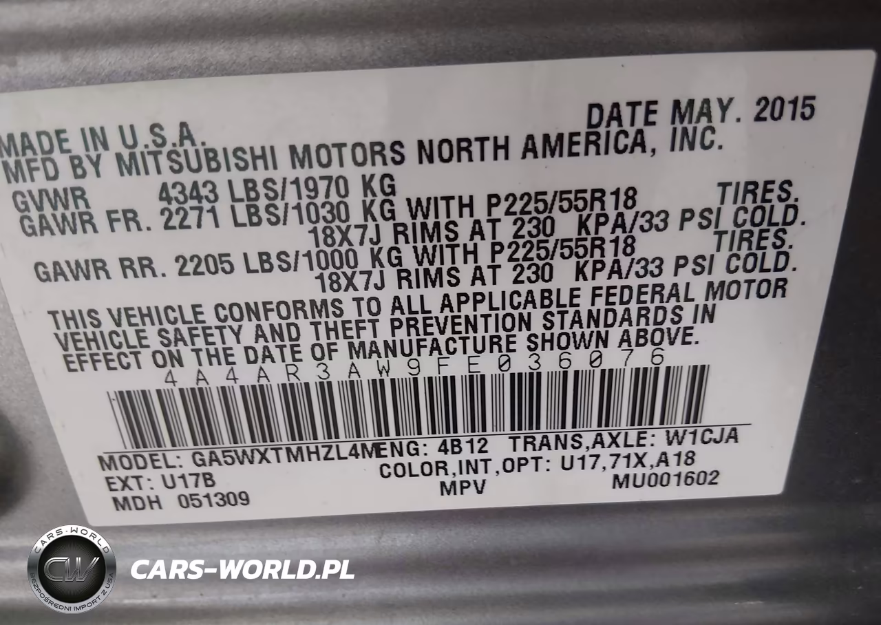 2015 Mitsubishi Outlander Sport Es VIN:4A4AR3AW9FE036076 - 9