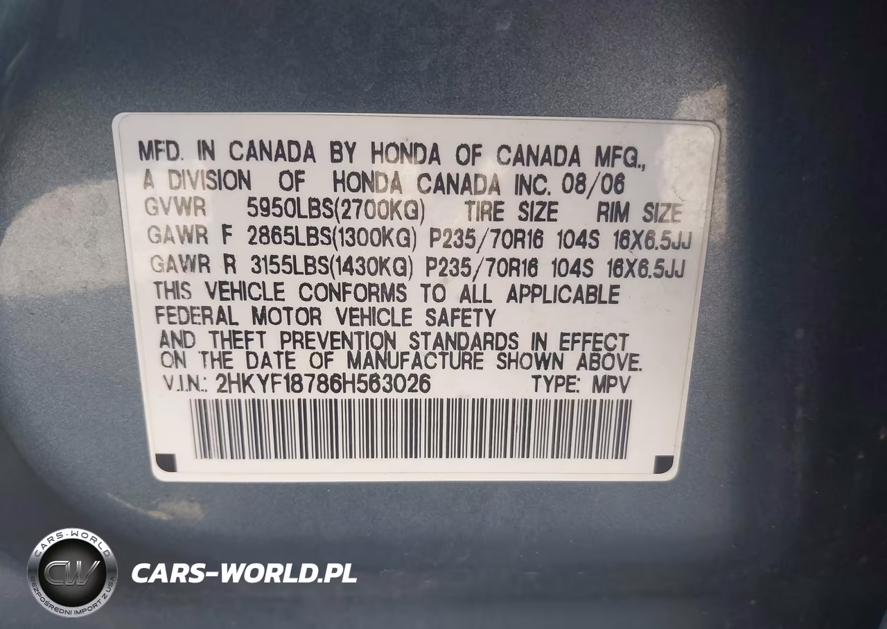 2006 Honda Pilot Ex-L VIN:2HKYF18786H563026 - 9