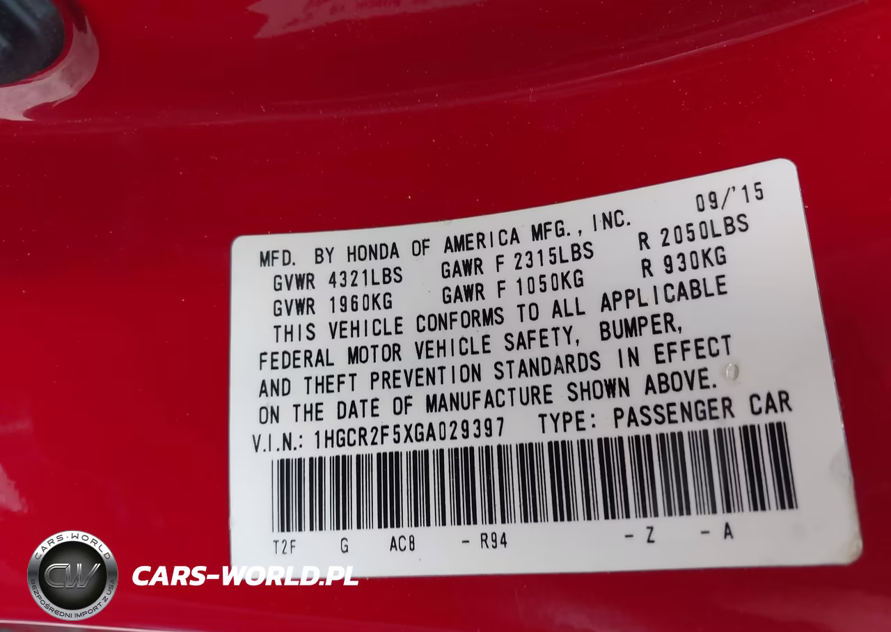 2016 Honda Accord Sport VIN:1HGCR2F5XGA029397 - 9