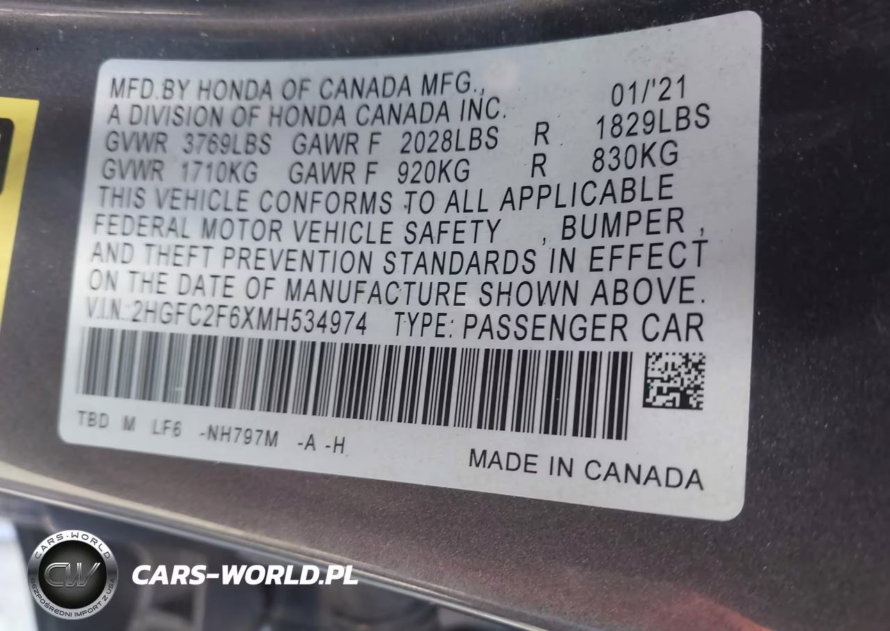 2021 Honda Civic Lx VIN:2HGFC2F6XMH534974 - 9