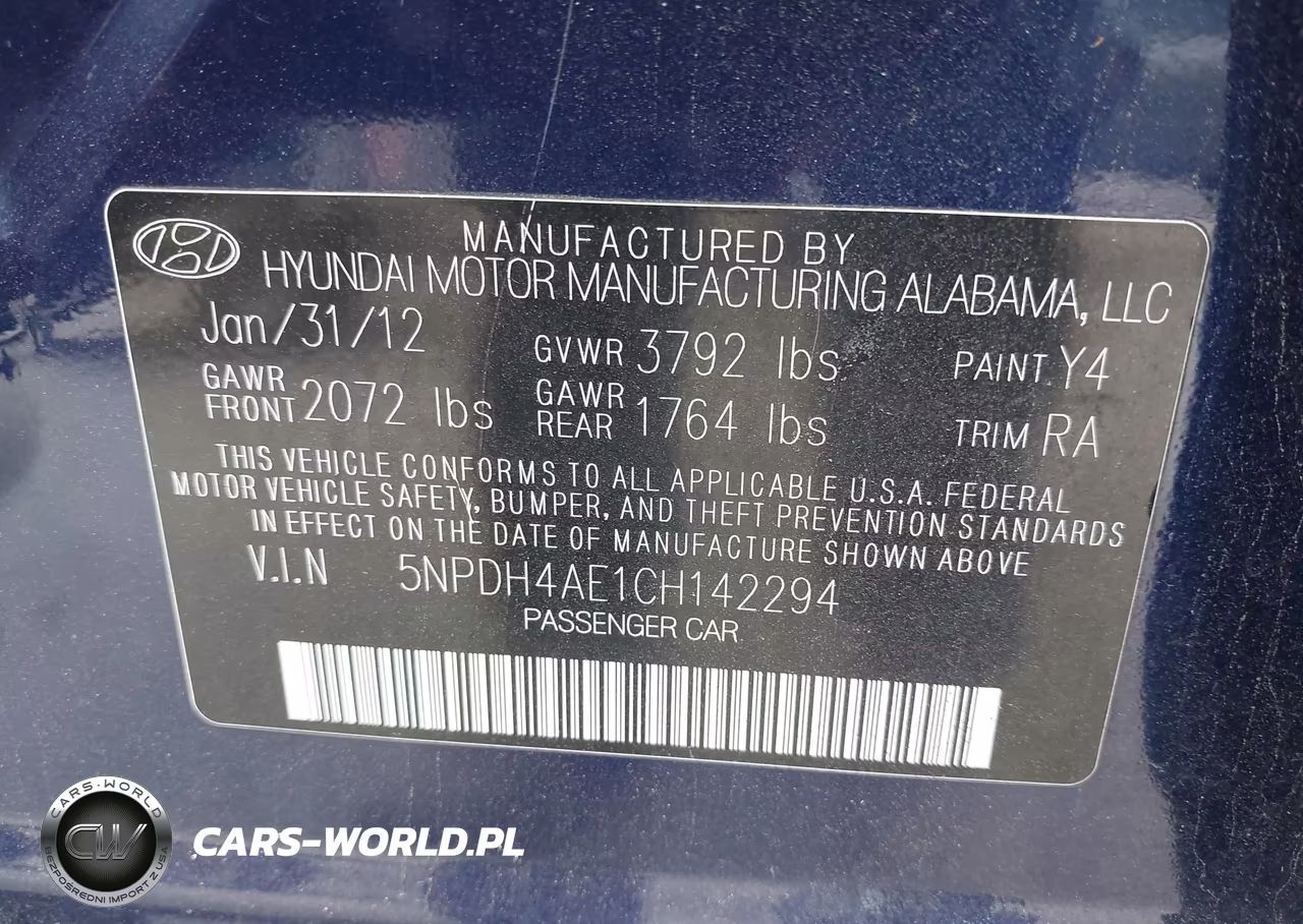 2012 Hyundai Elantra Gls VIN:5NPDH4AE1CH142294 - 9