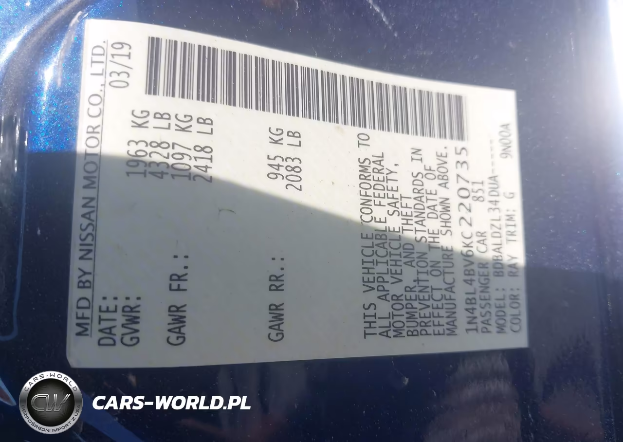 2019 Nissan Altima 2.5 S VIN:1N4BL4BV6KC220735 - 9