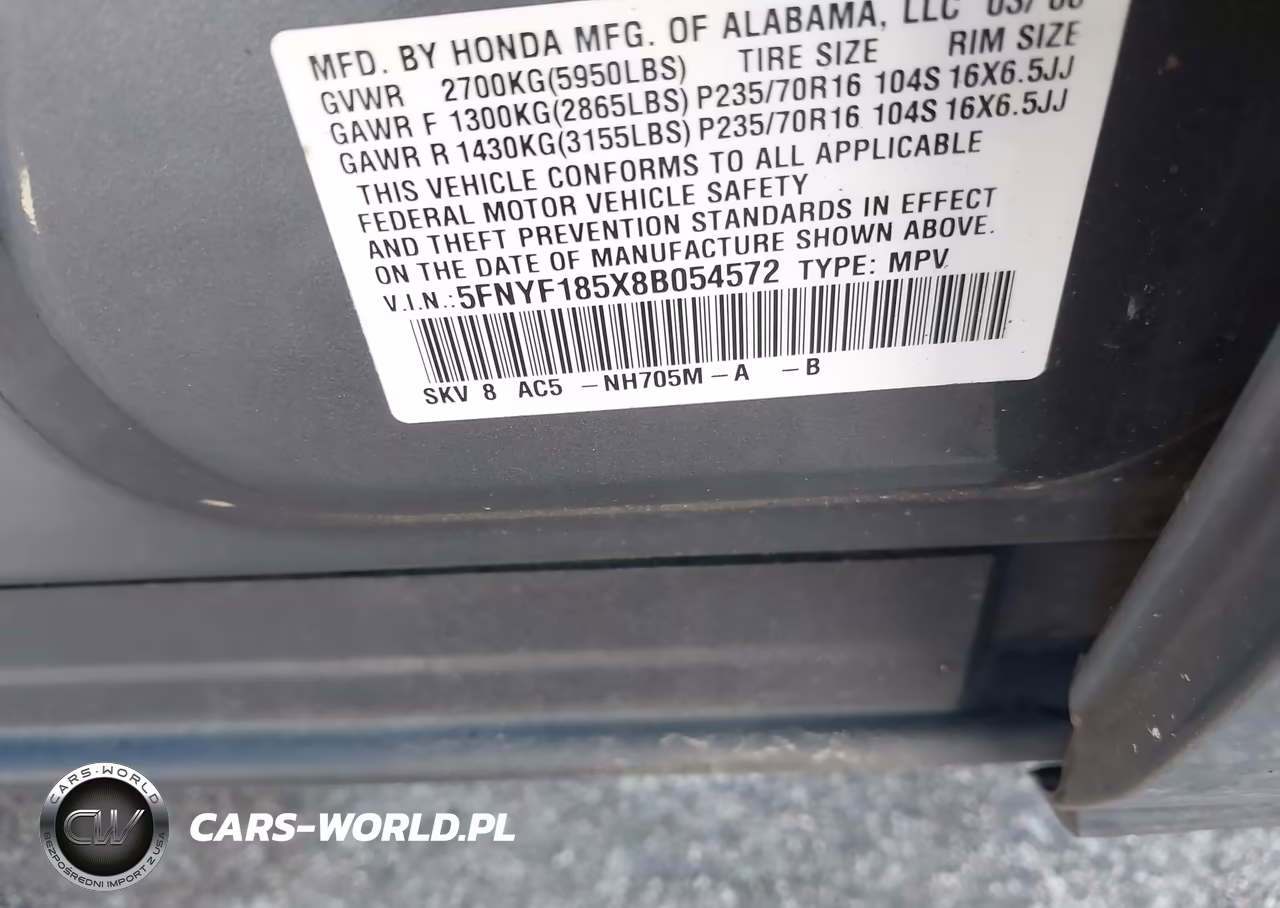2008 Honda Pilot Ex-L VIN:5FNYF185X8B054572 - 9