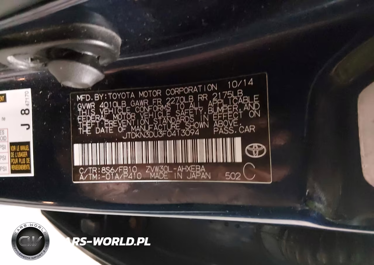 2015 Toyota Prius Two VIN:JTDKN3DU3F0413094 - 9