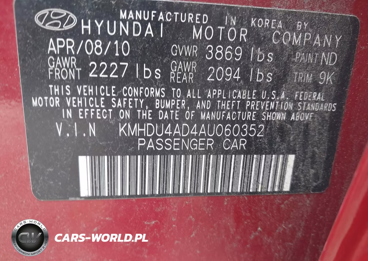 2010 Hyundai Elantra Gls VIN:KMHDU4AD4AU060352 - 9