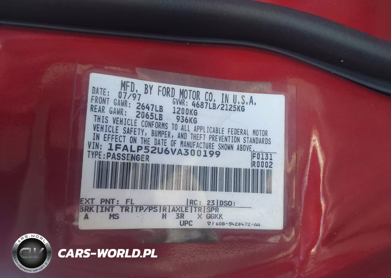 1997 Ford Taurus Gl VIN:1FALP52U6VA300199 - 9