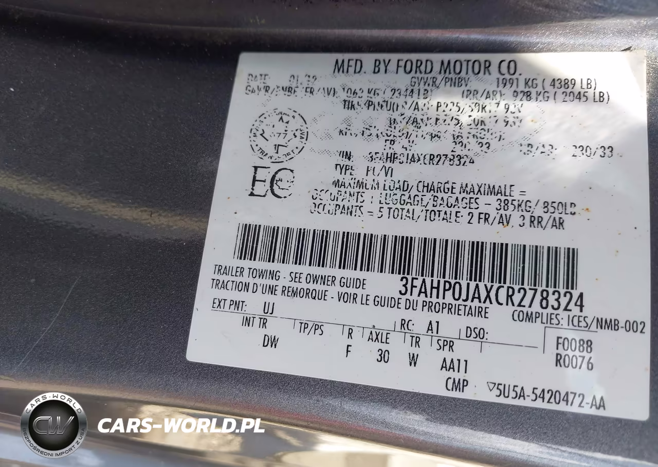 2012 Ford Fusion Sel VIN:3FAHP0JAXCR278324 - 9