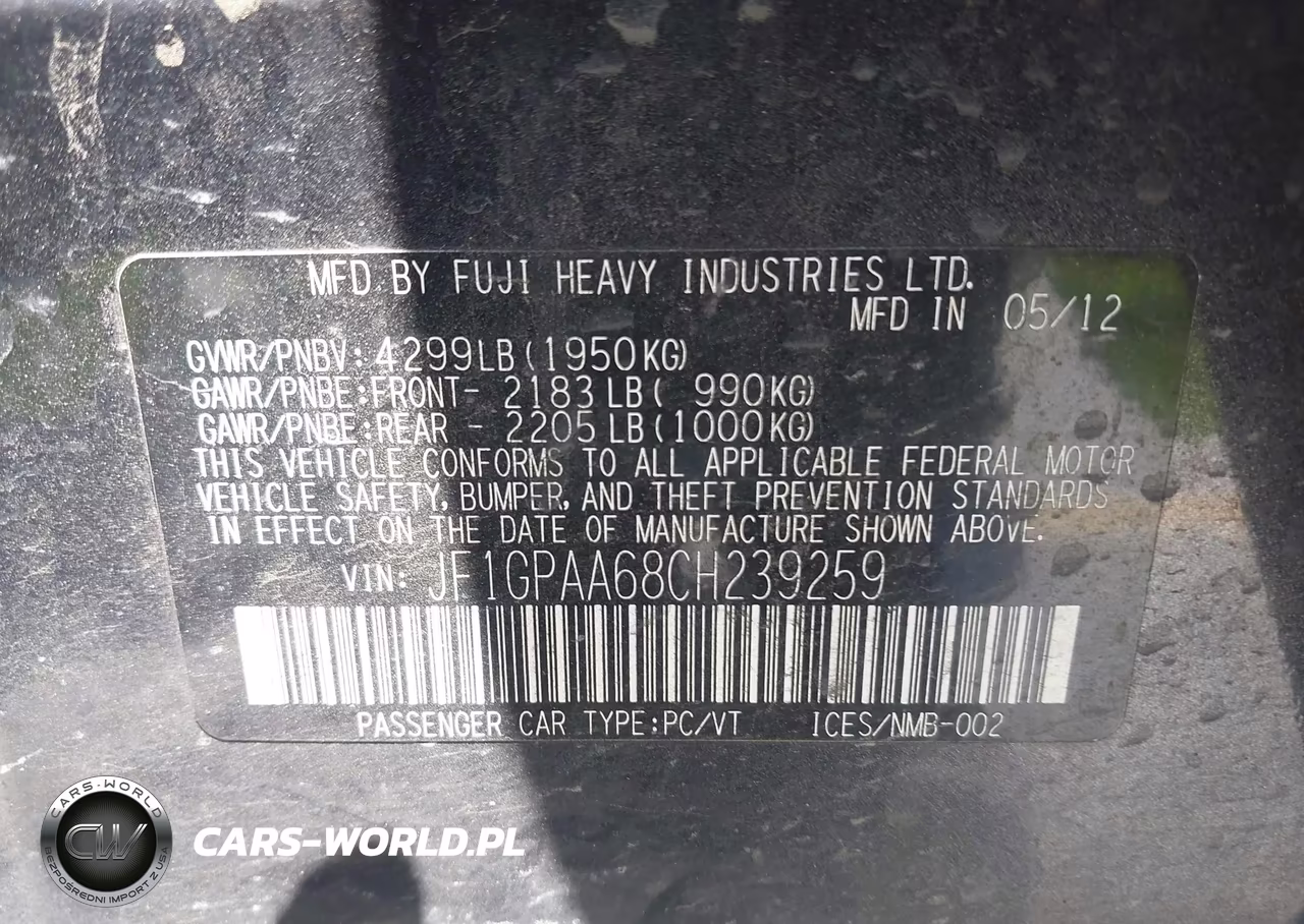 2012 Subaru Impreza 2.0I VIN:JF1GPAA68CH239259 - 9
