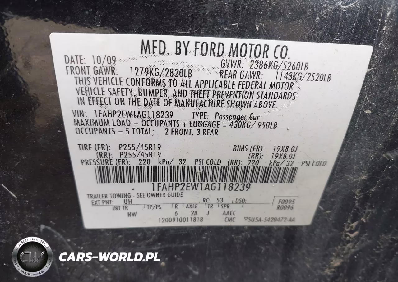 2010 Ford Taurus Sel VIN:1FAHP2EW1AG118239 - 9