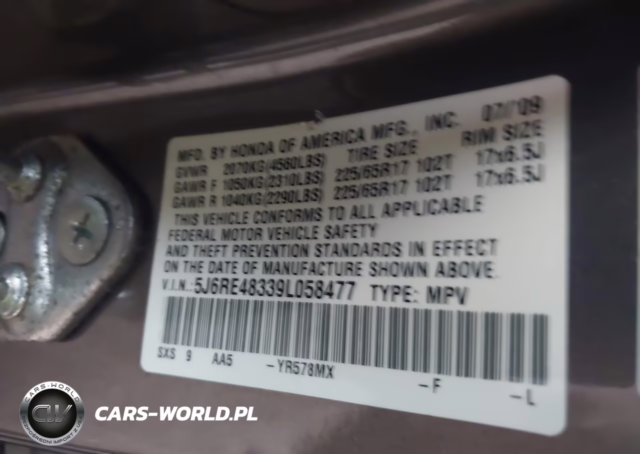 2009 Honda Cr-V Lx VIN:5J6RE48339L058477 - 9