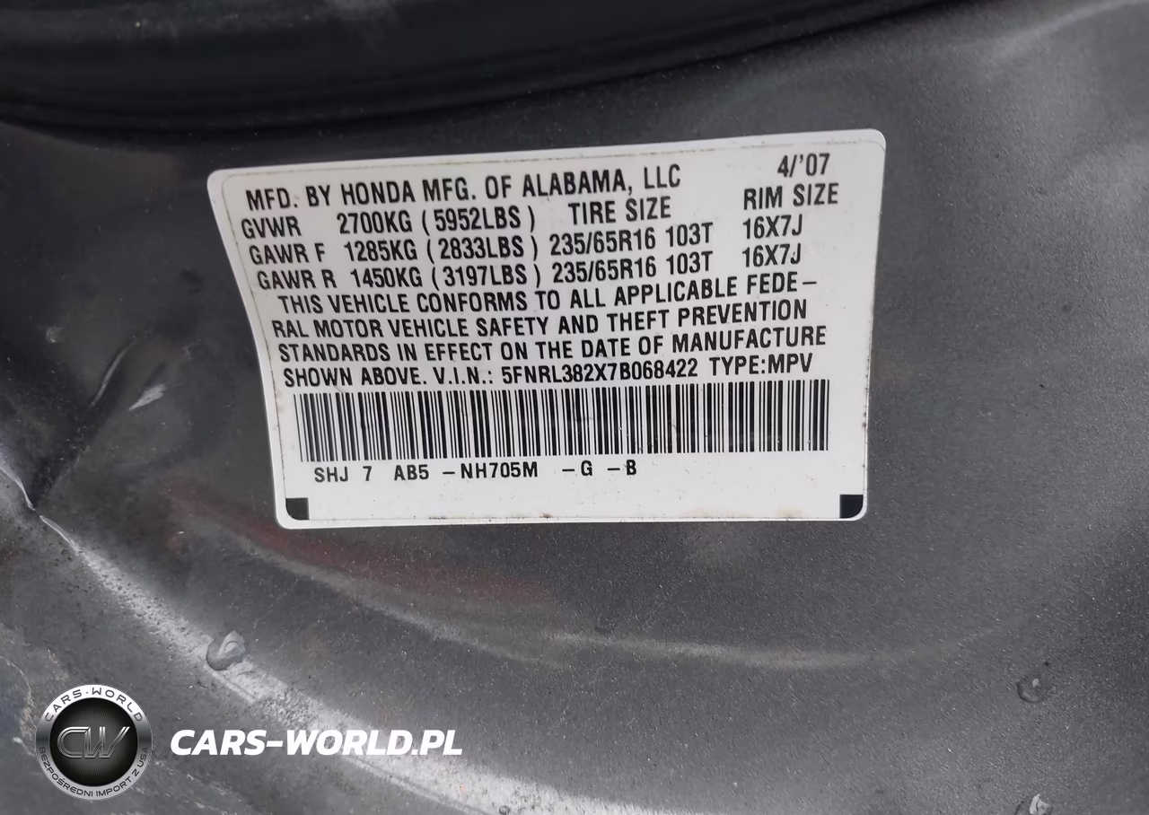 2007 Honda Odyssey Lx VIN:5FNRL382X7B068422 - 9