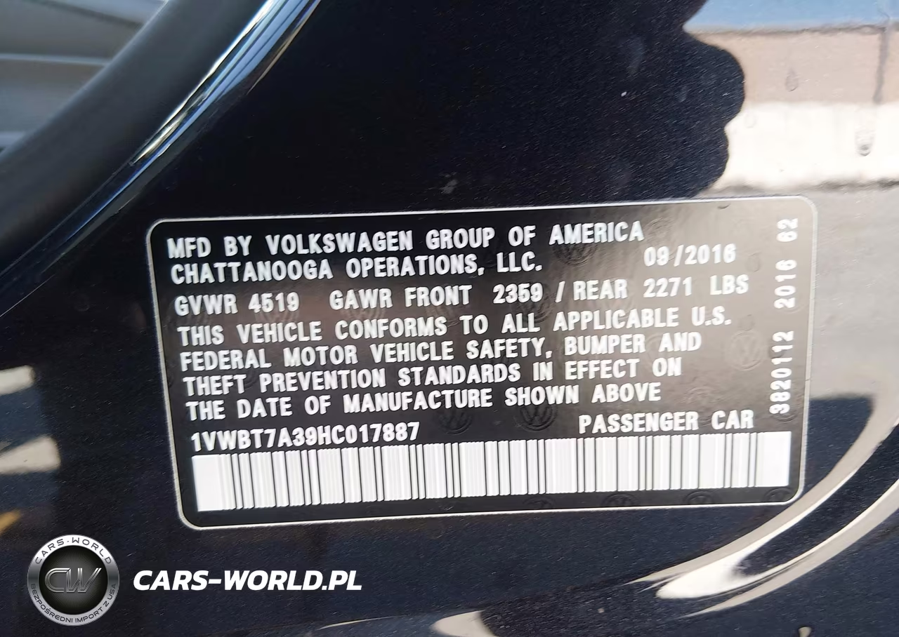 2017 Volkswagen Passat 1.8T Se VIN:1VWBT7A39HC017887 - 9