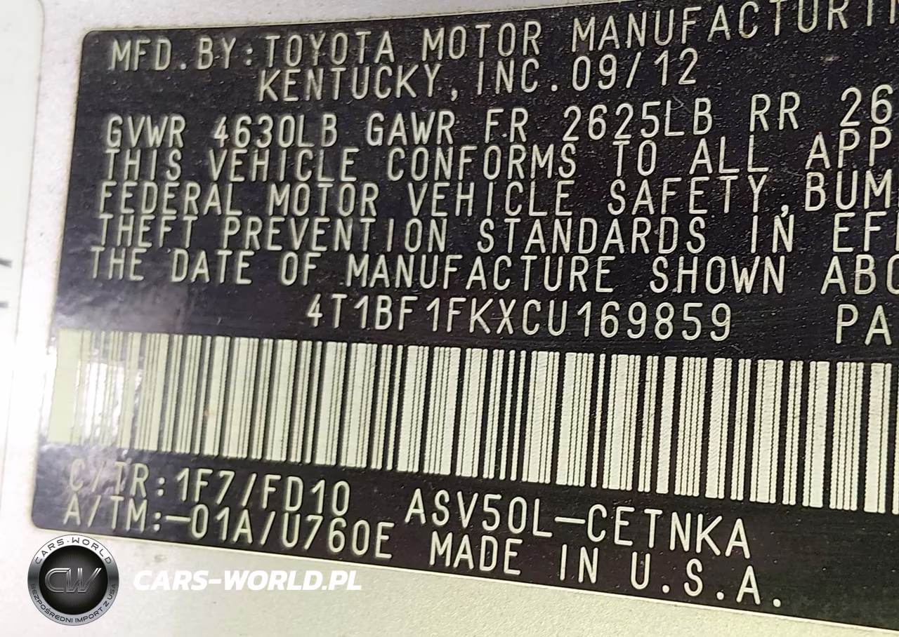 2012 Toyota Camry Le VIN:4T1BF1FKXCU169859 - 9