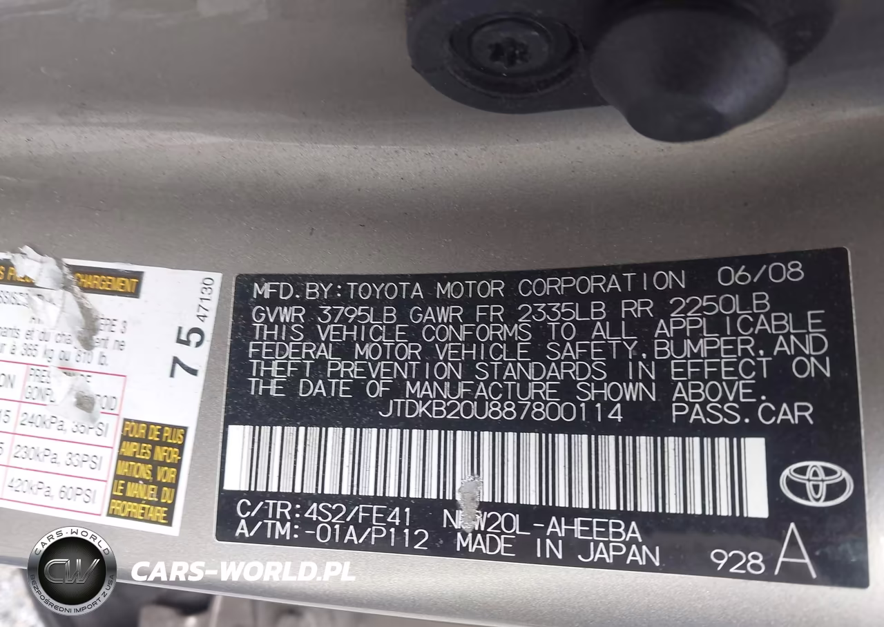 2008 Toyota Prius VIN:JTDKB20U887800114 - 9
