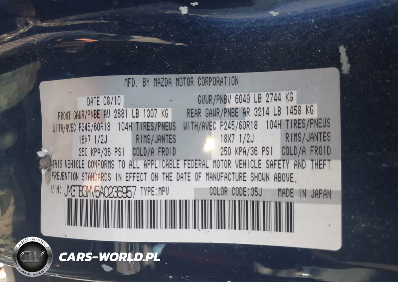 2010 Mazda Cx-9 Touring VIN:JM3TB3MV5A0236957 - 9