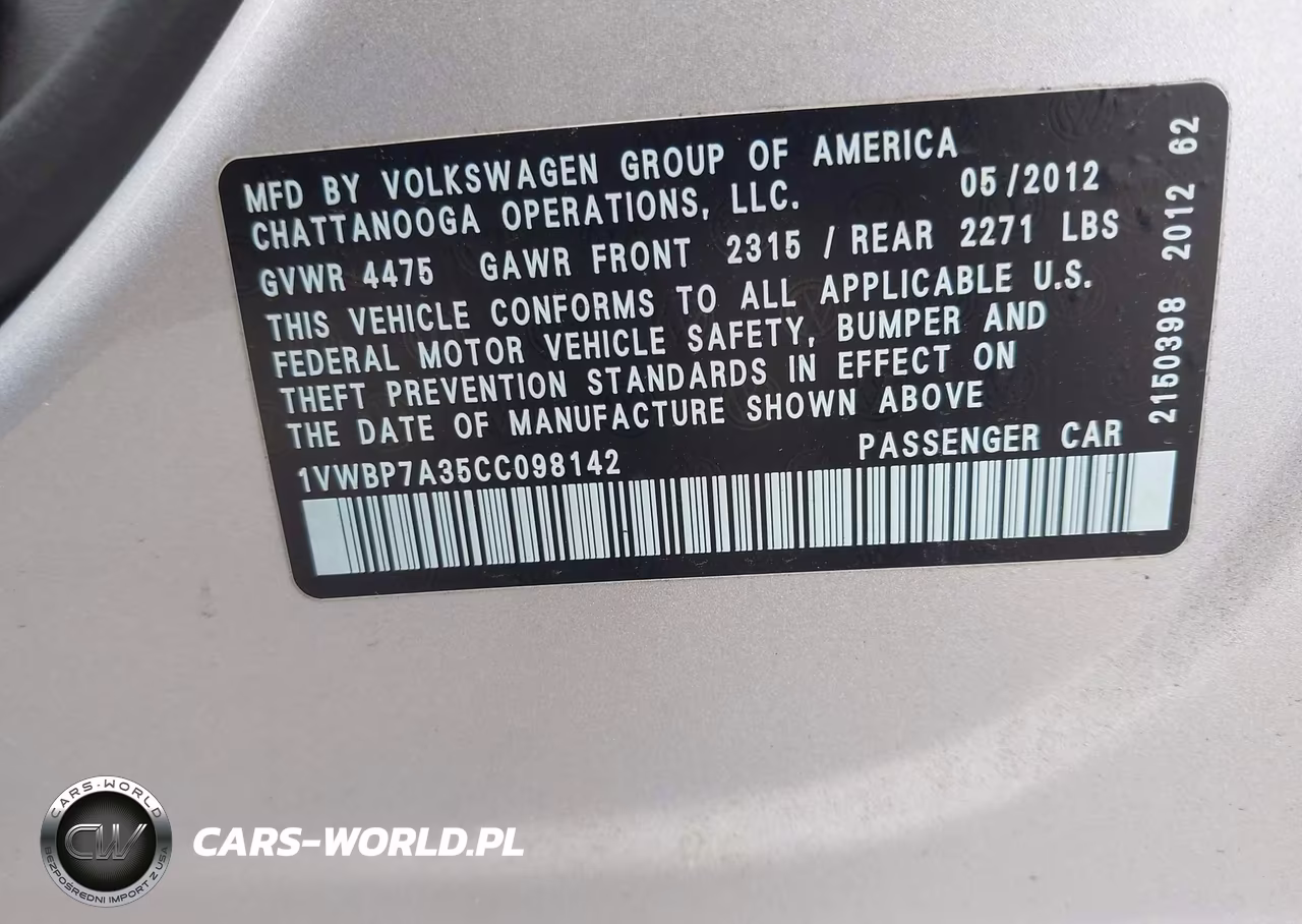 2012 Volkswagen Passat 2.5L Se VIN:1VWBP7A35CC098142 - 9