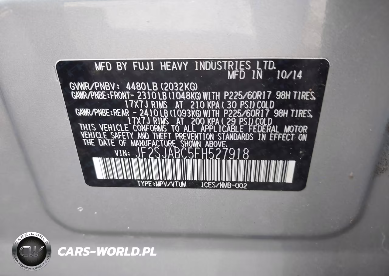 2015 Subaru Forester 2.5I VIN:JF2SJABC5FH527918 - 9