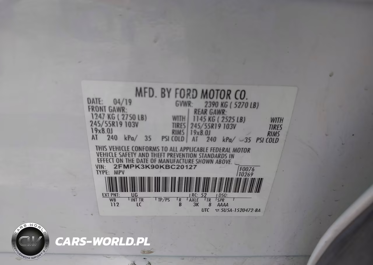 2019 Ford Edge Titanium VIN:2FMPK3K90KBC20127 - 9