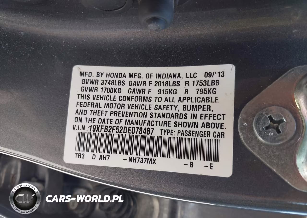 2013 Honda Civic Lx VIN:19XFB2F52DE078487 - 9