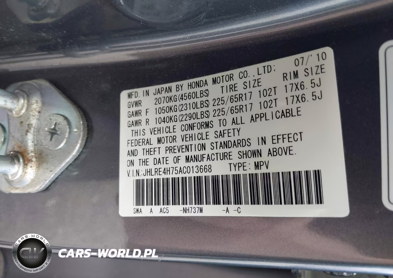 2010 Honda Cr-V Ex-L VIN:JHLRE4H75AC013668 - 9