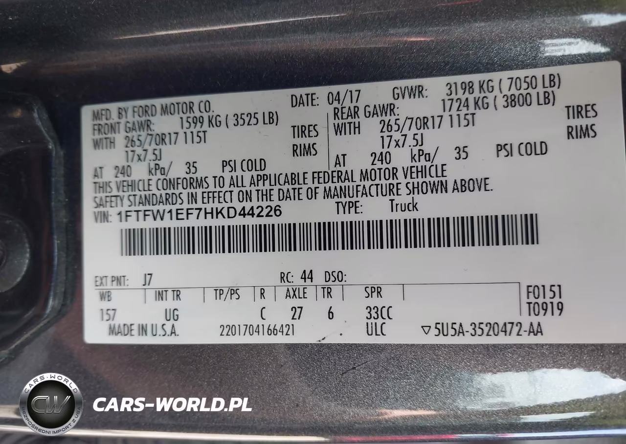 2017 Ford F-150 Xlt VIN:1FTFW1EF7HKD44226 - 9