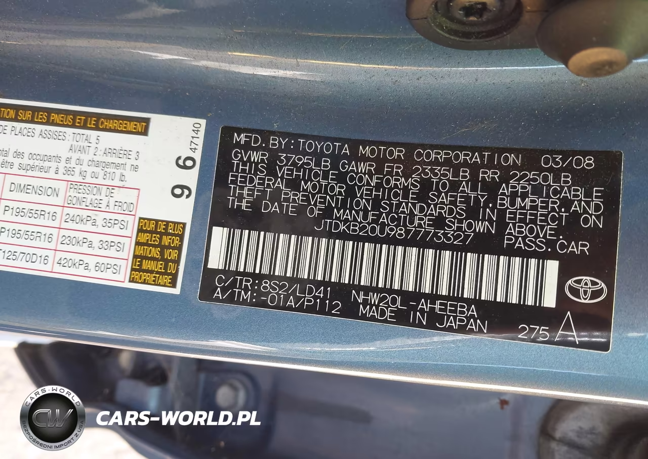 2008 Toyota Prius Touring VIN:JTDKB20U987773327 - 9