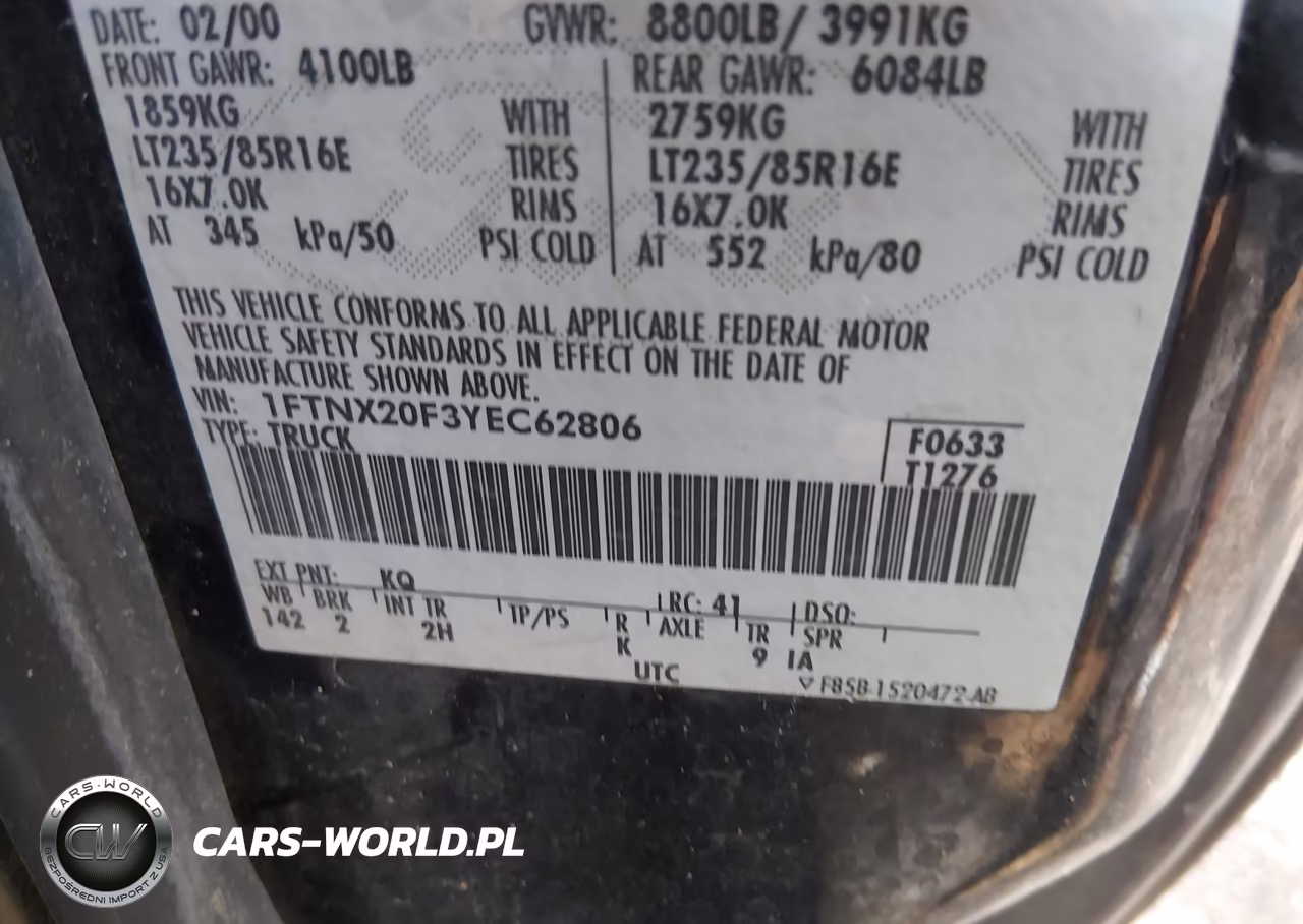 2000 Ford F-250 Lariat-Xl-Xlt VIN:1FTNX20F3YEC62806 - 9