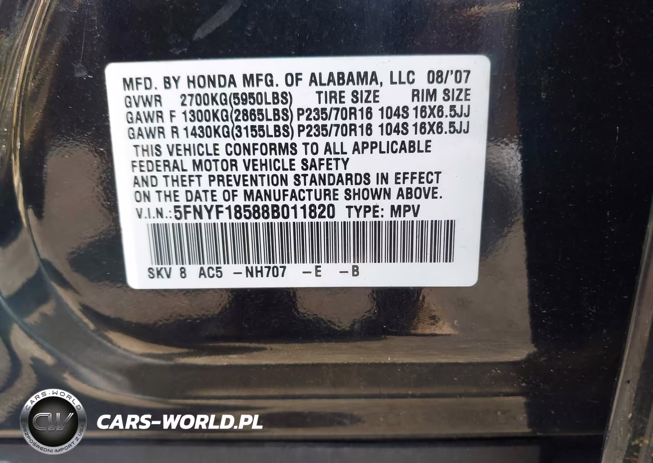 2008 Honda Pilot Ex-L VIN:5FNYF18588B011820 - 9