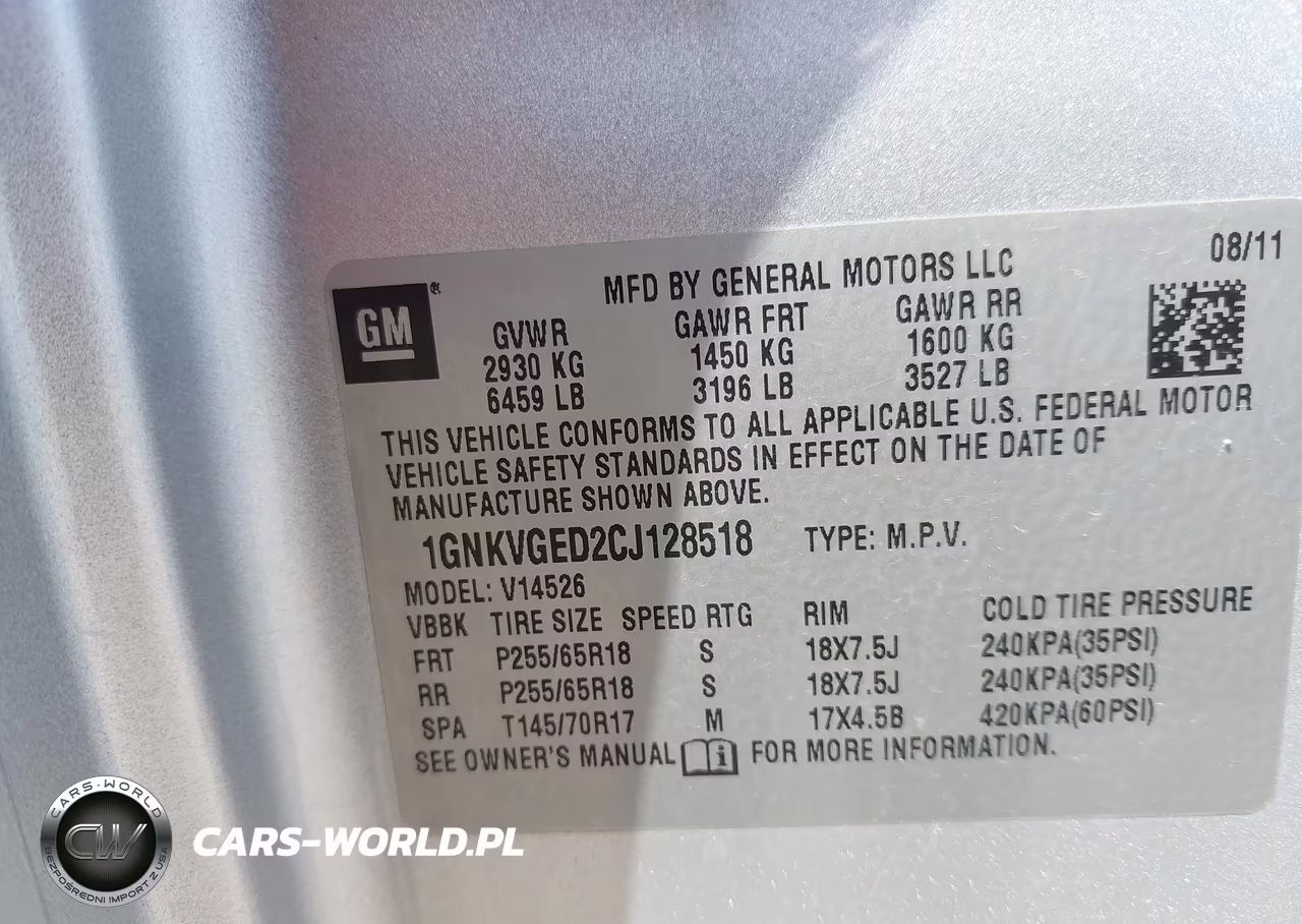 2012 Chevrolet Traverse Lt W-1Lt VIN:1GNKVGED2CJ128518 - 9
