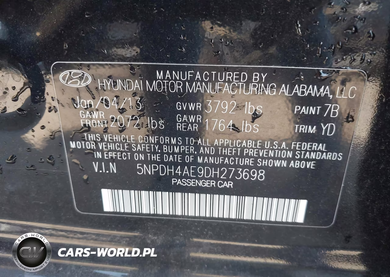 2013 Hyundai Elantra Gls VIN:5NPDH4AE9DH273698 - 9
