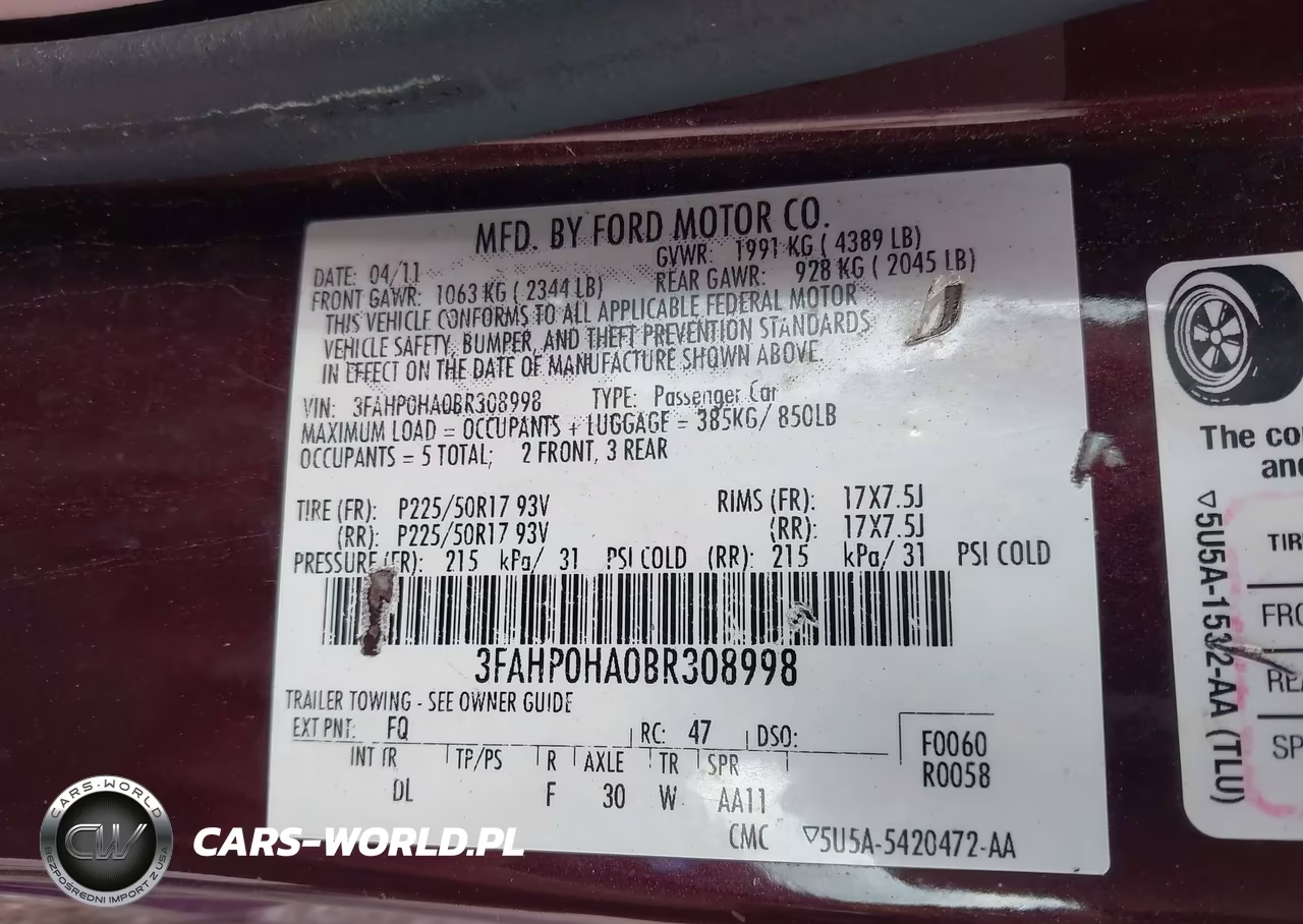 2011 Ford Fusion Se VIN:3FAHP0HA0BR308998 - 9