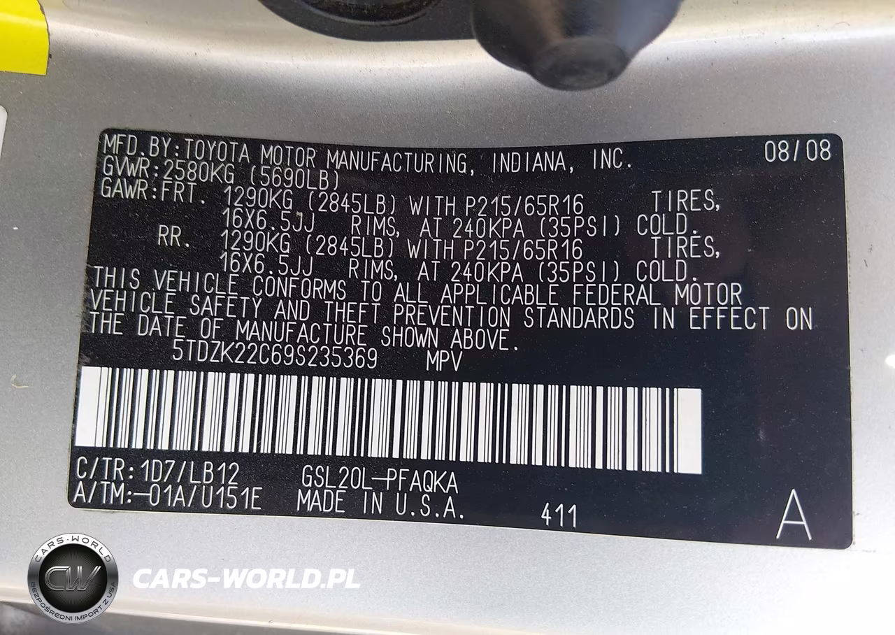 2009 Toyota Sienna Xle VIN:5TDZK22C69S235369 - 9