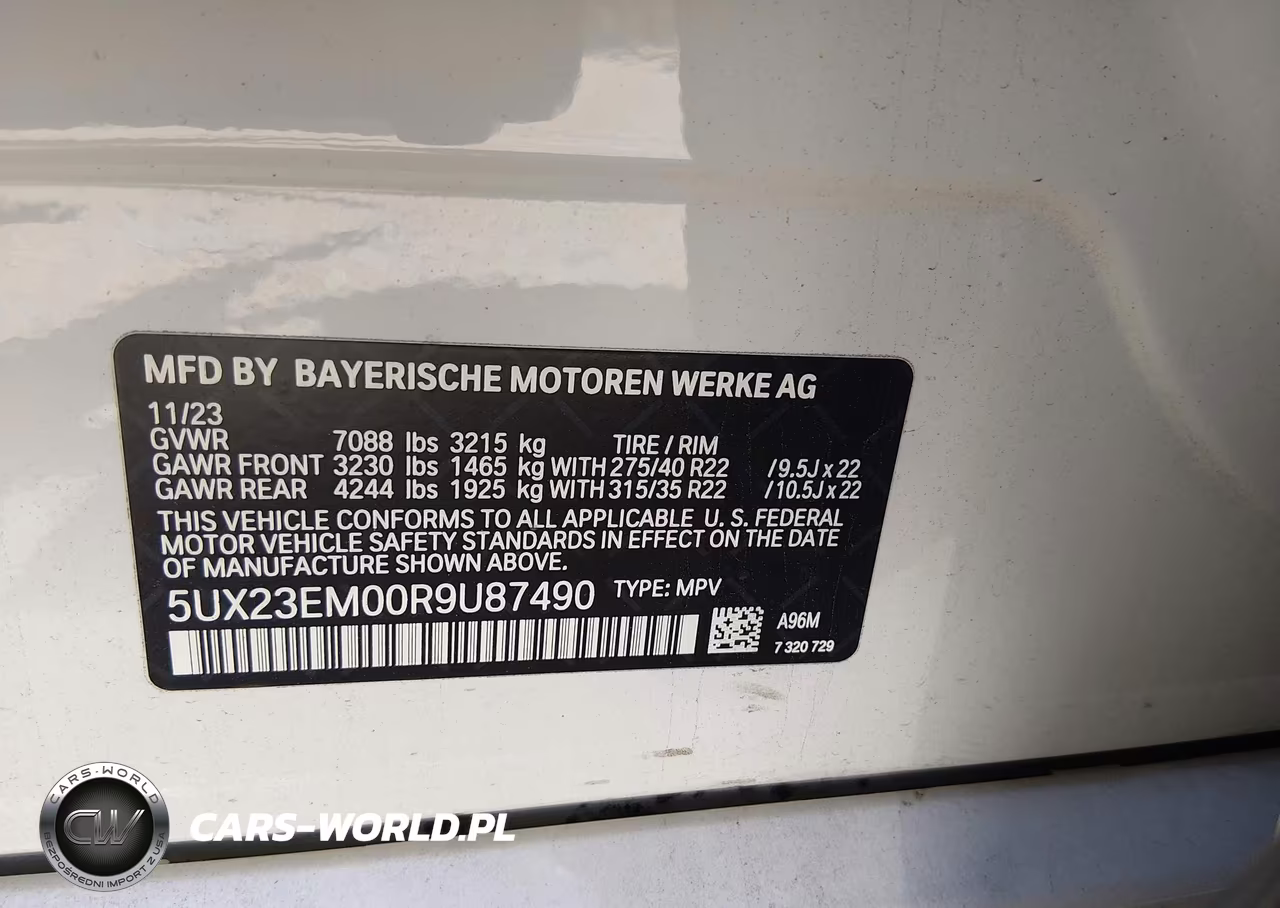 2024 BMW X7 xDrive40I VIN:5UX23EM00R9U87490 - 9