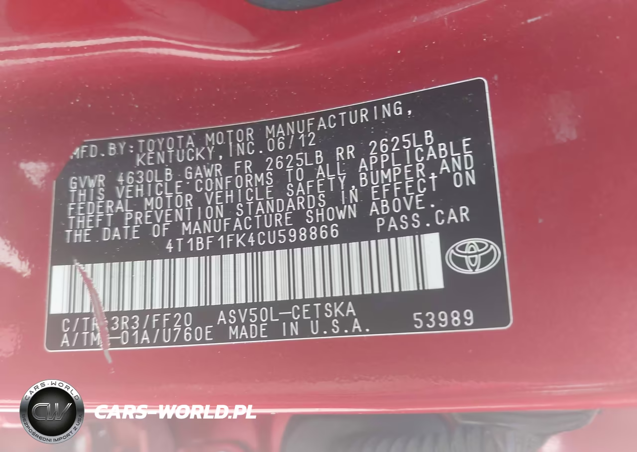 2012 Toyota Camry Se VIN:4T1BF1FK4CU598866 - 9