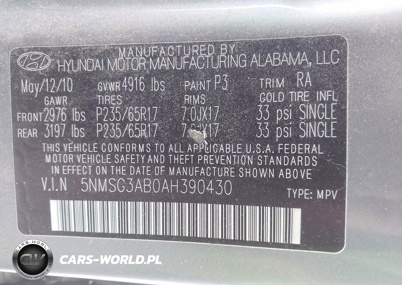 2010 Hyundai Santa Fe Gls VIN:5NMSG3AB0AH390430 - 9