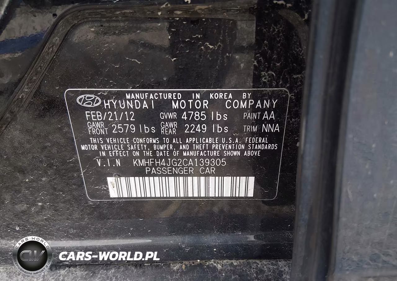 2012 Hyundai Azera VIN:KMHFH4JG2CA139305 - 9