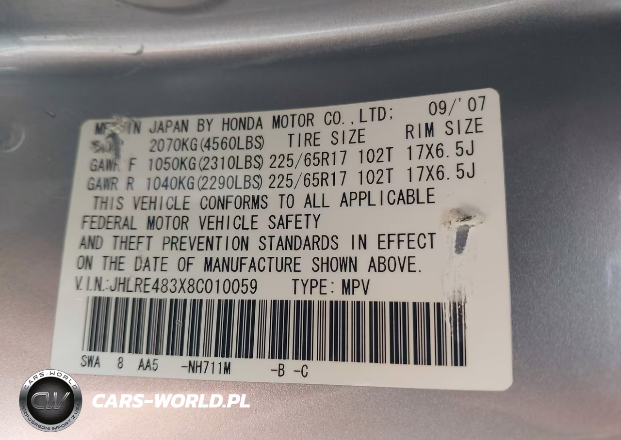 2008 Honda Cr-V Lx VIN:JHLRE483X8C010059 - 9