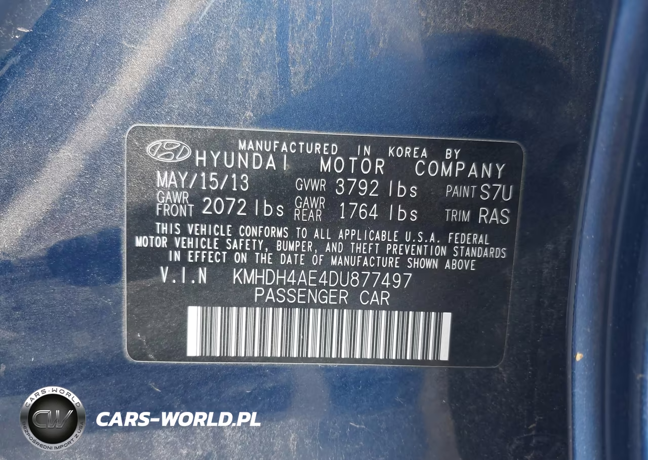 2013 Hyundai Elantra Gls VIN:KMHDH4AE4DU877497 - 9