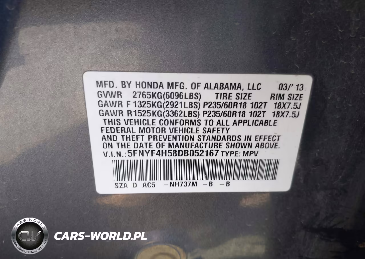 2013 Honda Pilot Ex-L VIN:5FNYF4H58DB052167 - 9