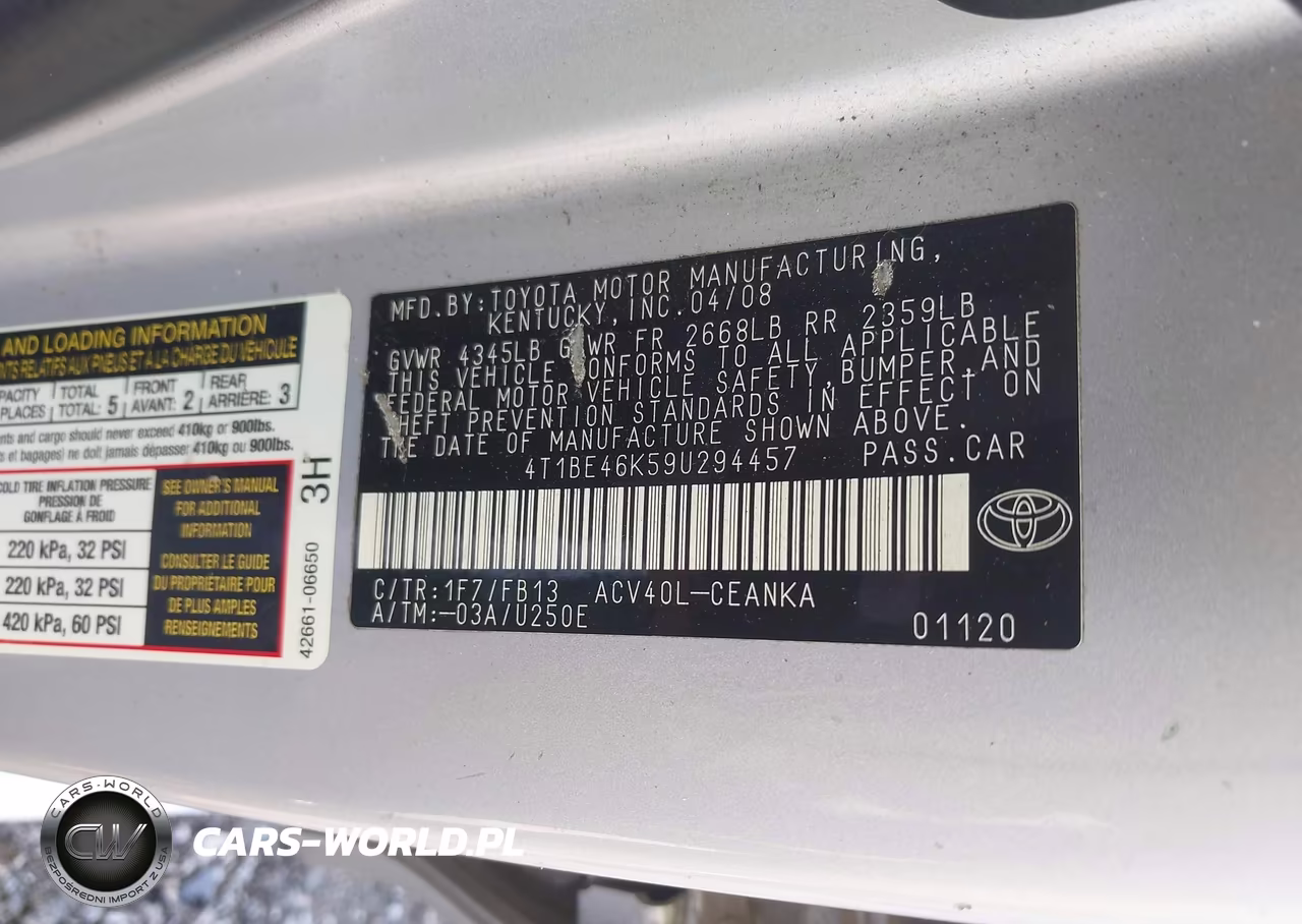 2009 Toyota Camry Le VIN:4T1BE46K59U294457 - 9