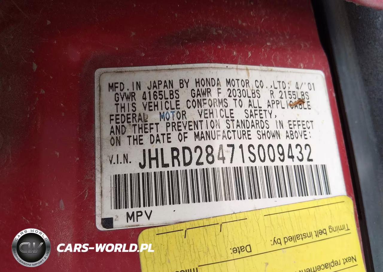 2001 Honda Cr-V Lx VIN:JHLRD28471S009432 - 9