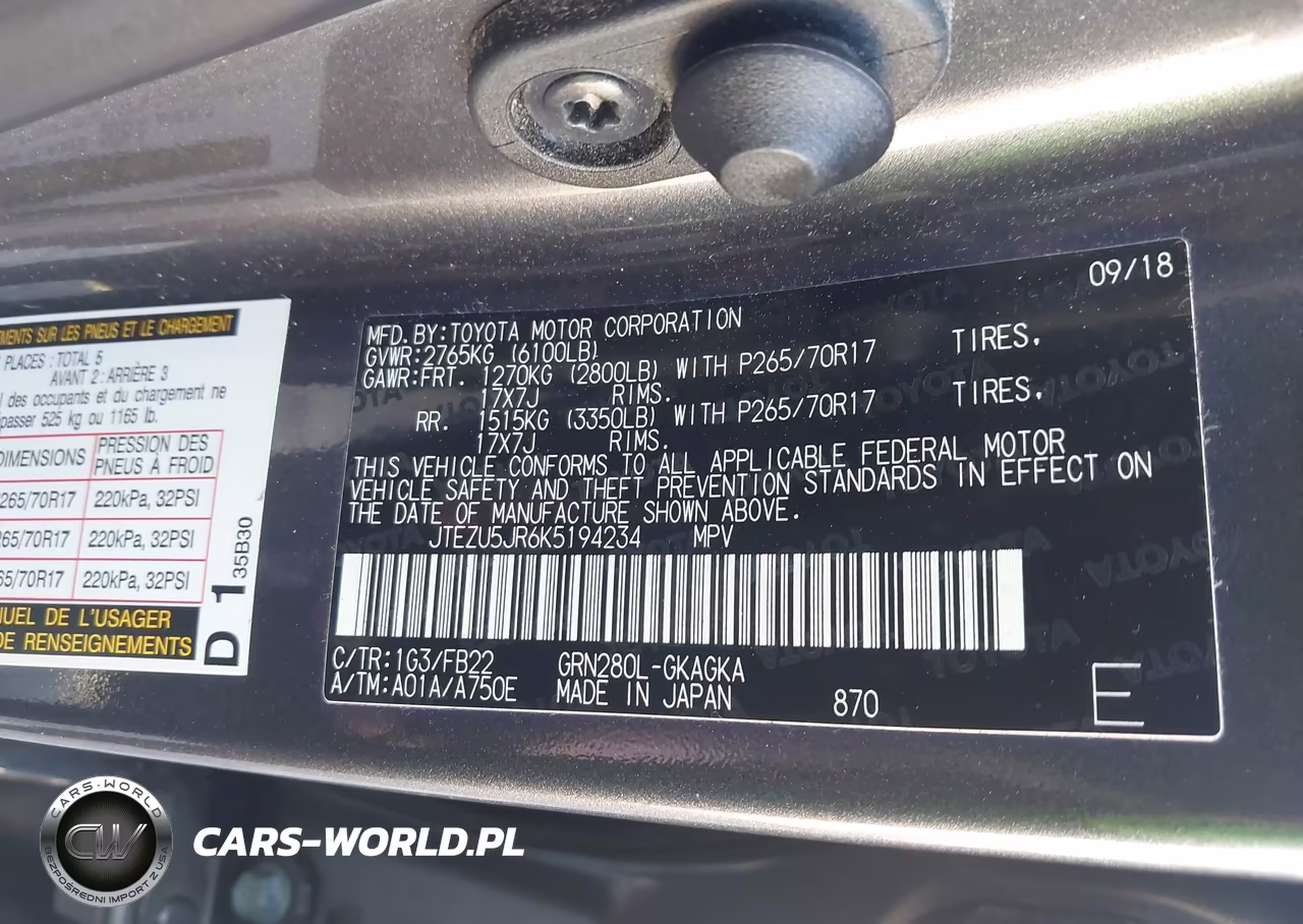 2019 Toyota 4Runner Sr5 VIN:JTEZU5JR6K5194234 - 9