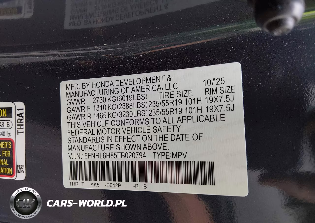 2026 Honda Odyssey Touring VIN:5FNRL6H85TB020794 - 9