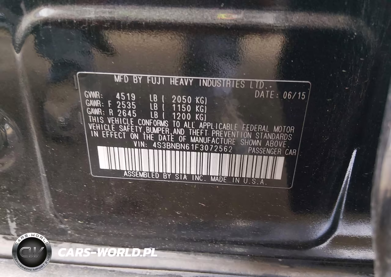 2015 Subaru Legacy 2.5I Limited VIN:4S3BNBN61F3072562 - 9