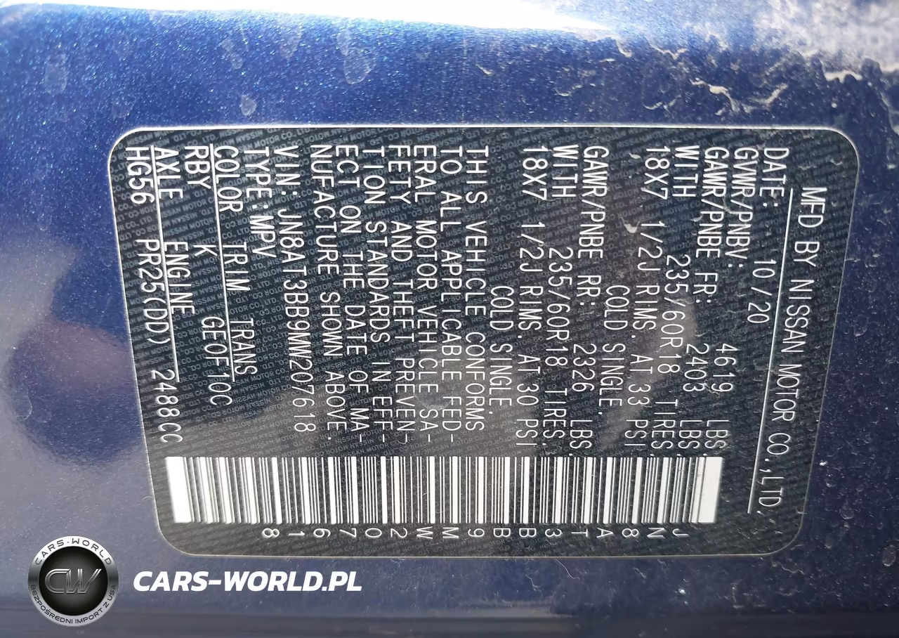 2021 Nissan Rogue Sv Intelligent Awd VIN:JN8AT3BB9MW207618 - 9