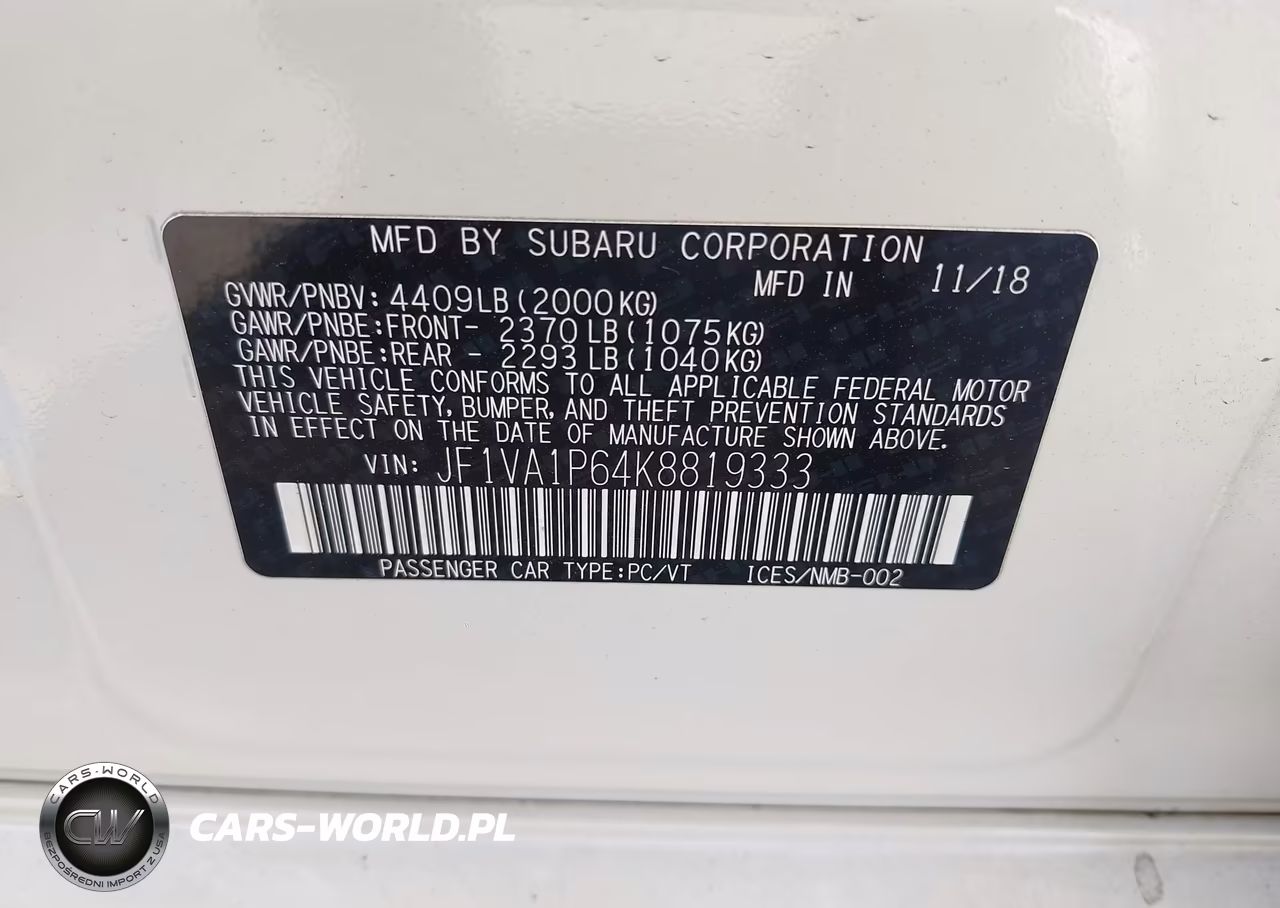 2019 Subaru Wrx Limited VIN:JF1VA1P64K8819333 - 9