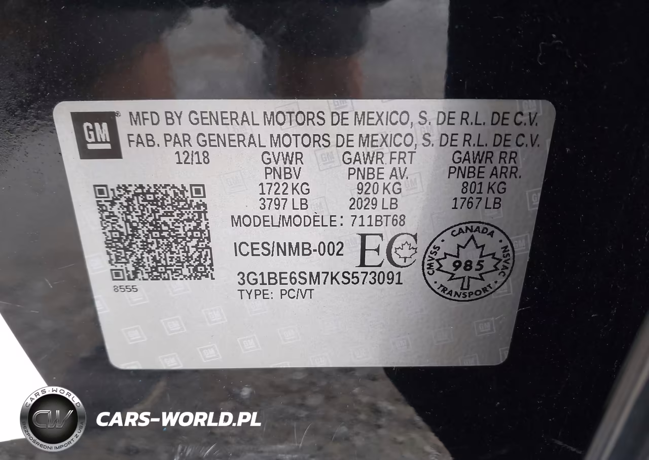 2019 Chevrolet Cruze Lt VIN:3G1BE6SM7KS573091 - 9