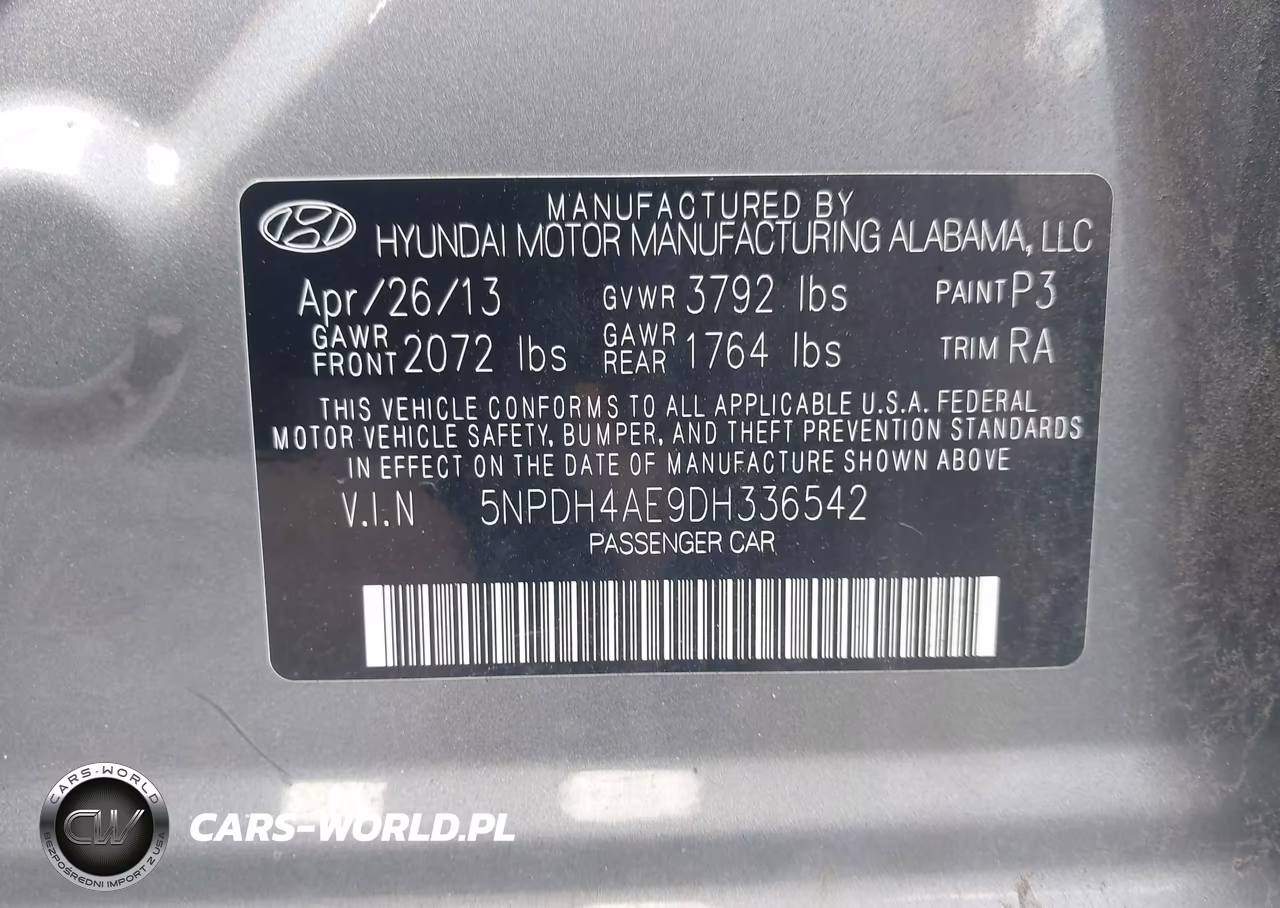 2013 Hyundai Elantra Gls VIN:5NPDH4AE9DH336542 - 9